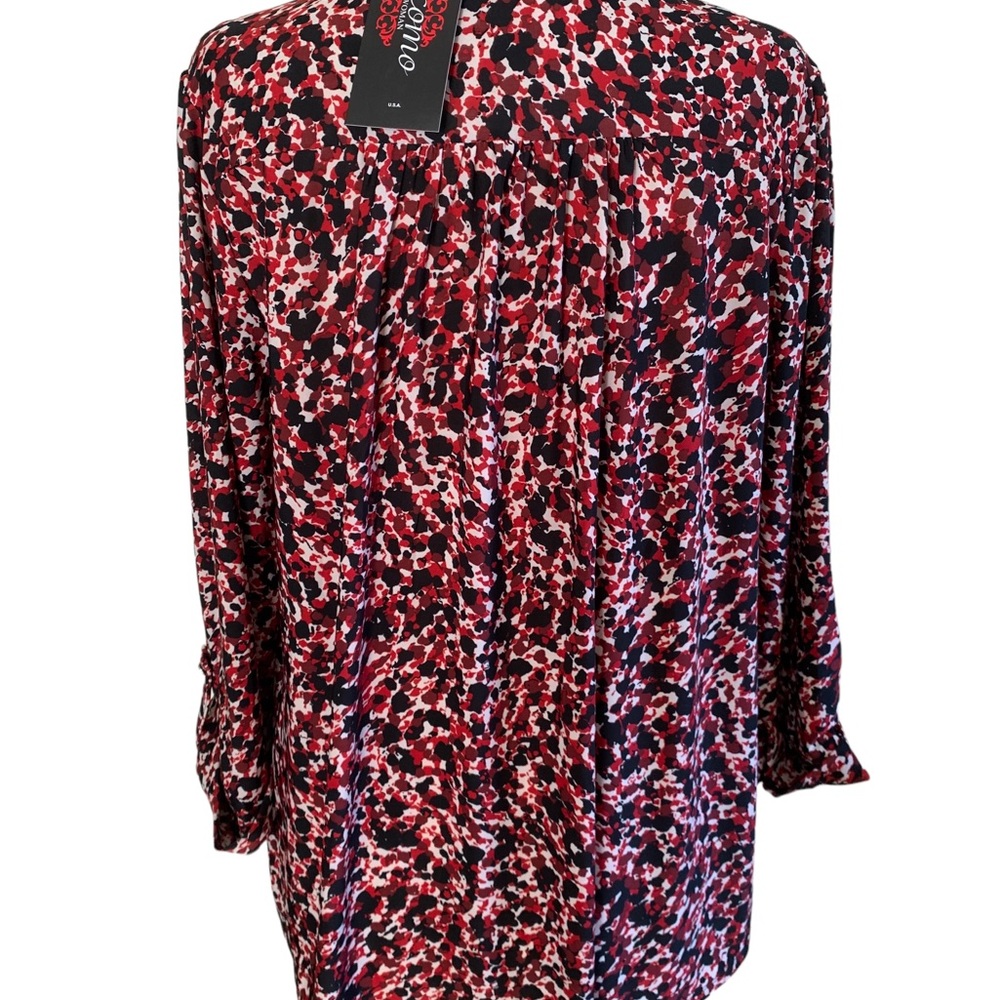 COCOMO 1X Red Black 3/4 sleeve Plus Size women's Pintuck Blouse tunic - Picture 2 of 14